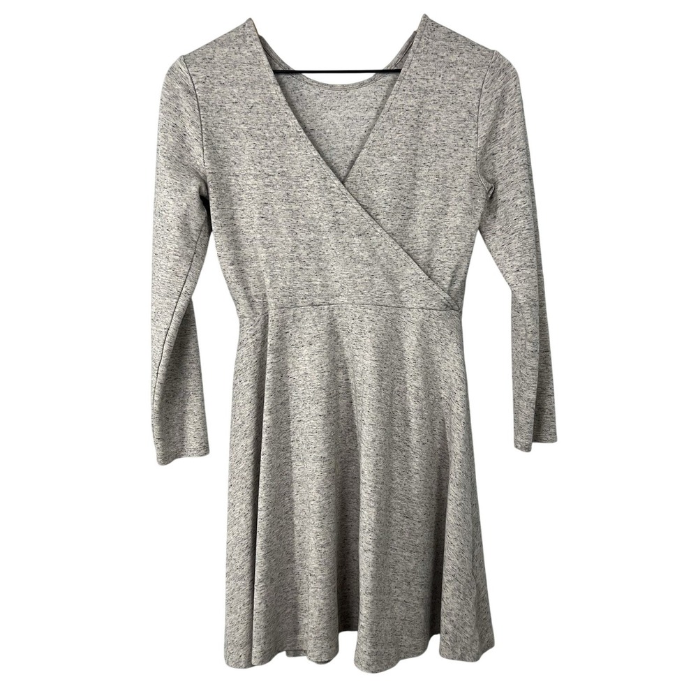 Lou & Grey Womens XS Grey Heathered Long Sleeve Wrap Fit & Flare Mini Dress